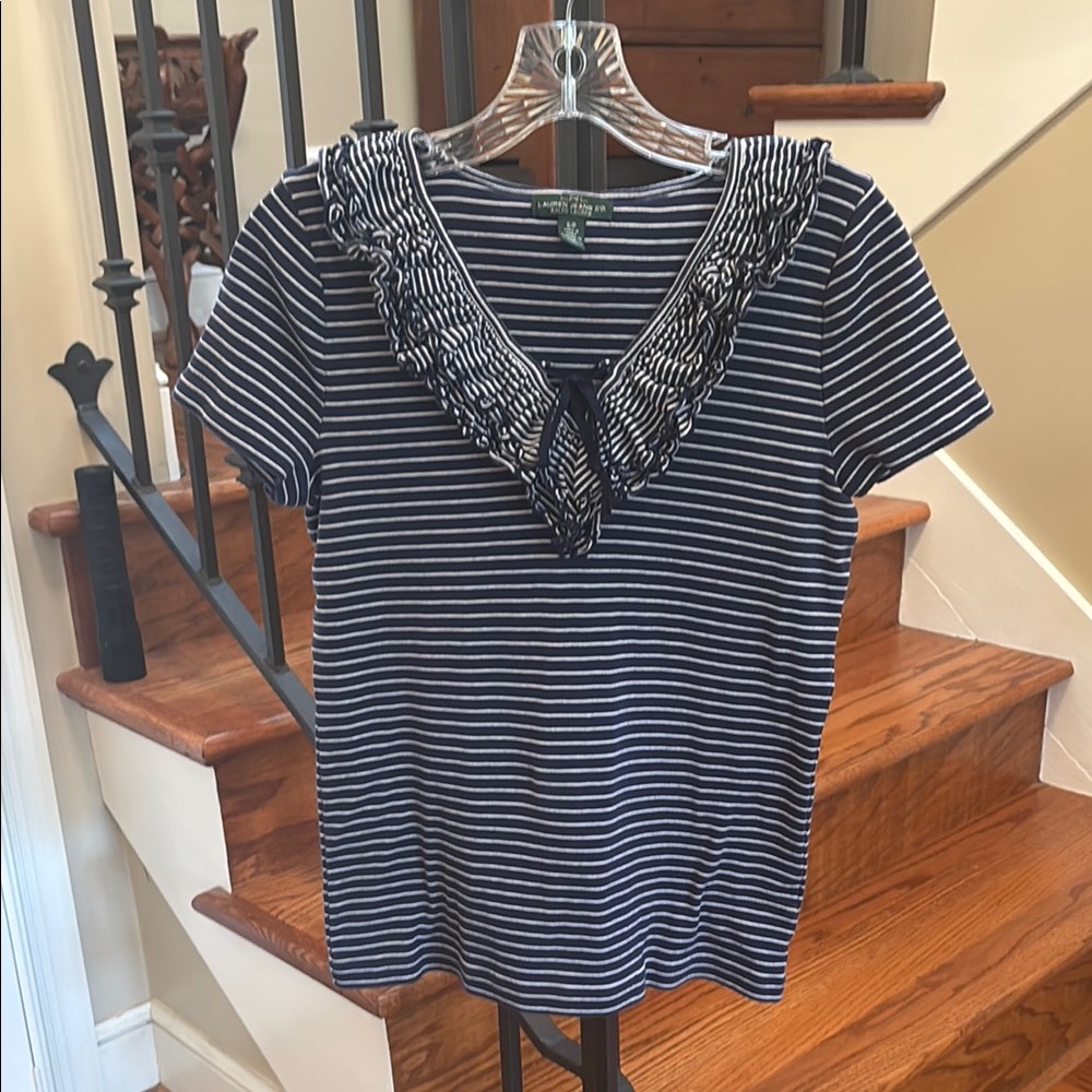 Lauren Ralph Lauren Navy & White Striped Short Sleeve Top. Excellent condition!